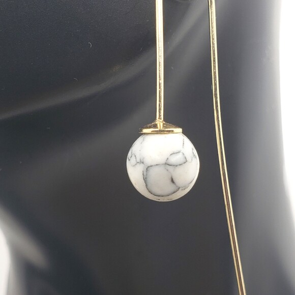 Gold Tone Drop White Howlite Ball Pierced Earrings - Picture 5 of 8